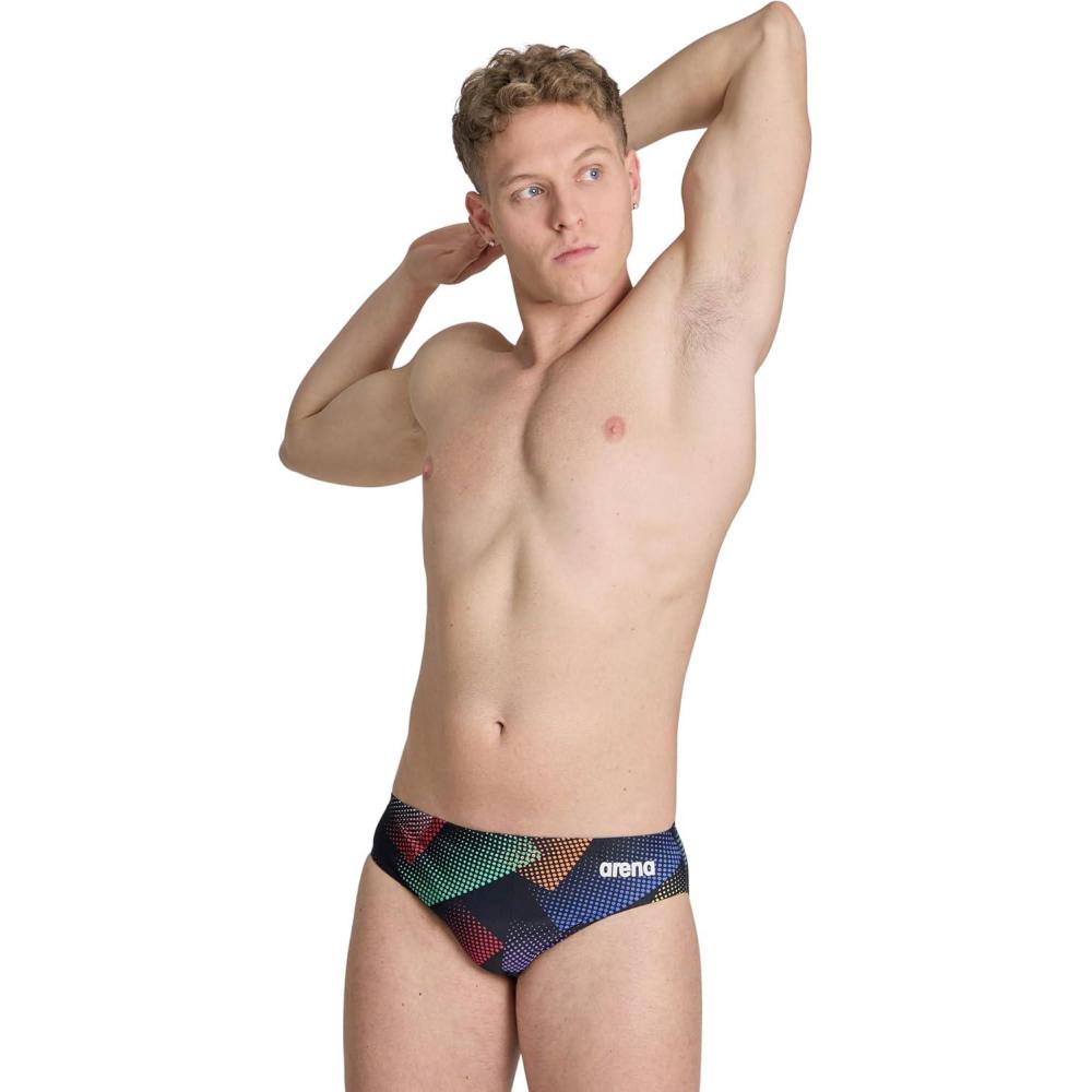 imageARENA Mens Swim Brief Halftone Team Print MaxLife Athletic Swimwear Professional Training Swimsuit Sports Bathing SuitBlackBlack Multi