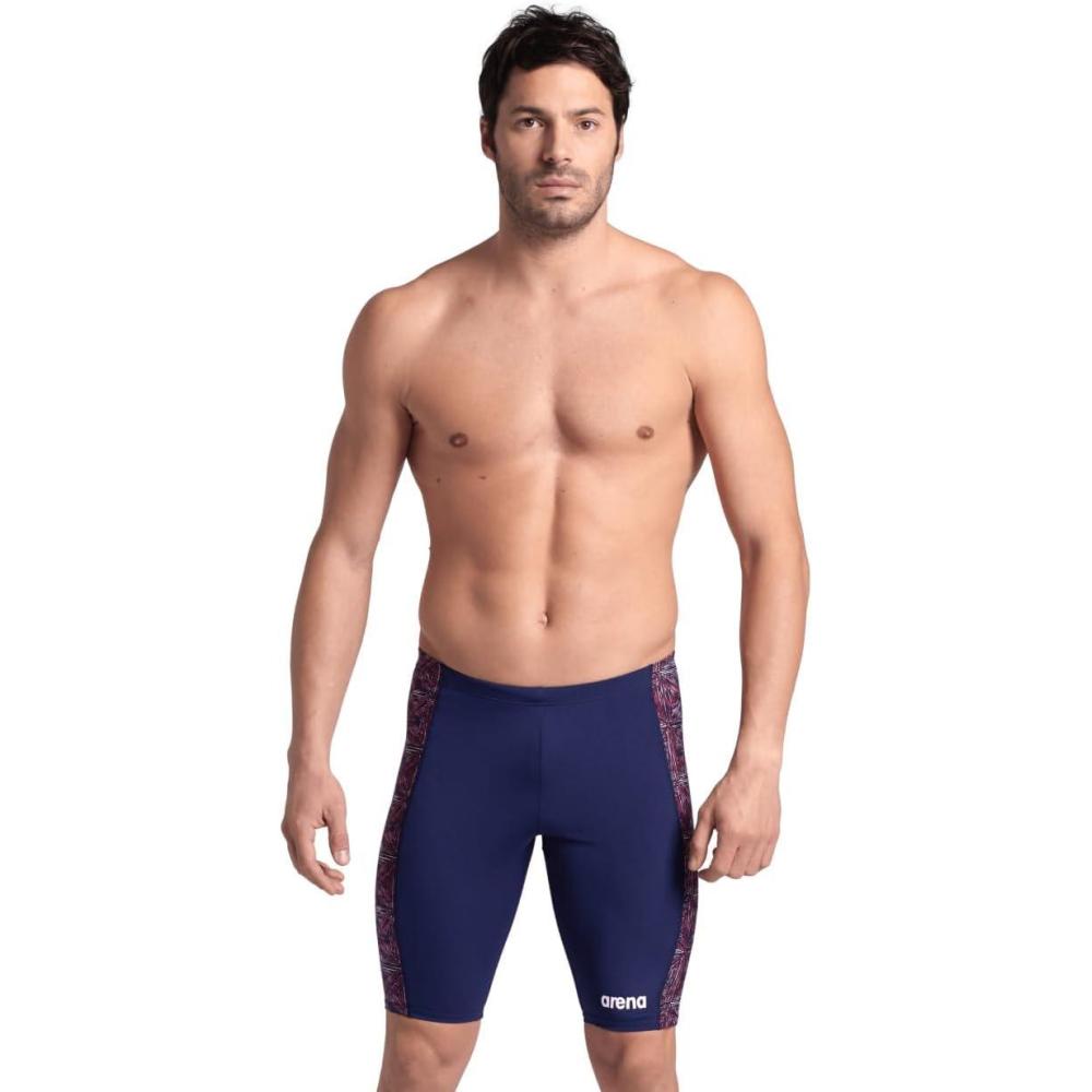imageARENA Performance Mens Abstract Tiles Swim Jammer Athletic Practice KneeLength Swimsuit Competitive Training Bathing SuitNavyTeam Red White Blue