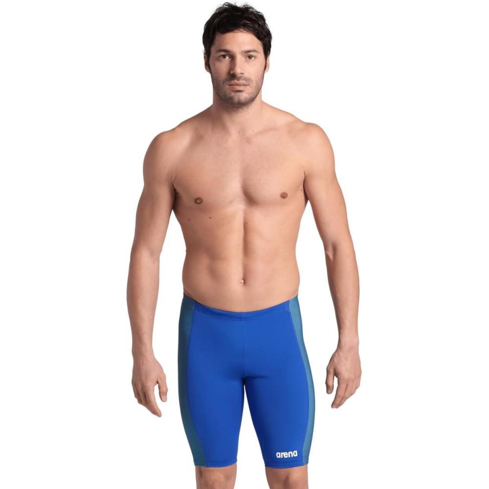 imageARENA Performance Mens Abstract Tiles Swim Jammer Athletic Practice KneeLength Swimsuit Competitive Training Bathing SuitRoyalTeam Royal Green