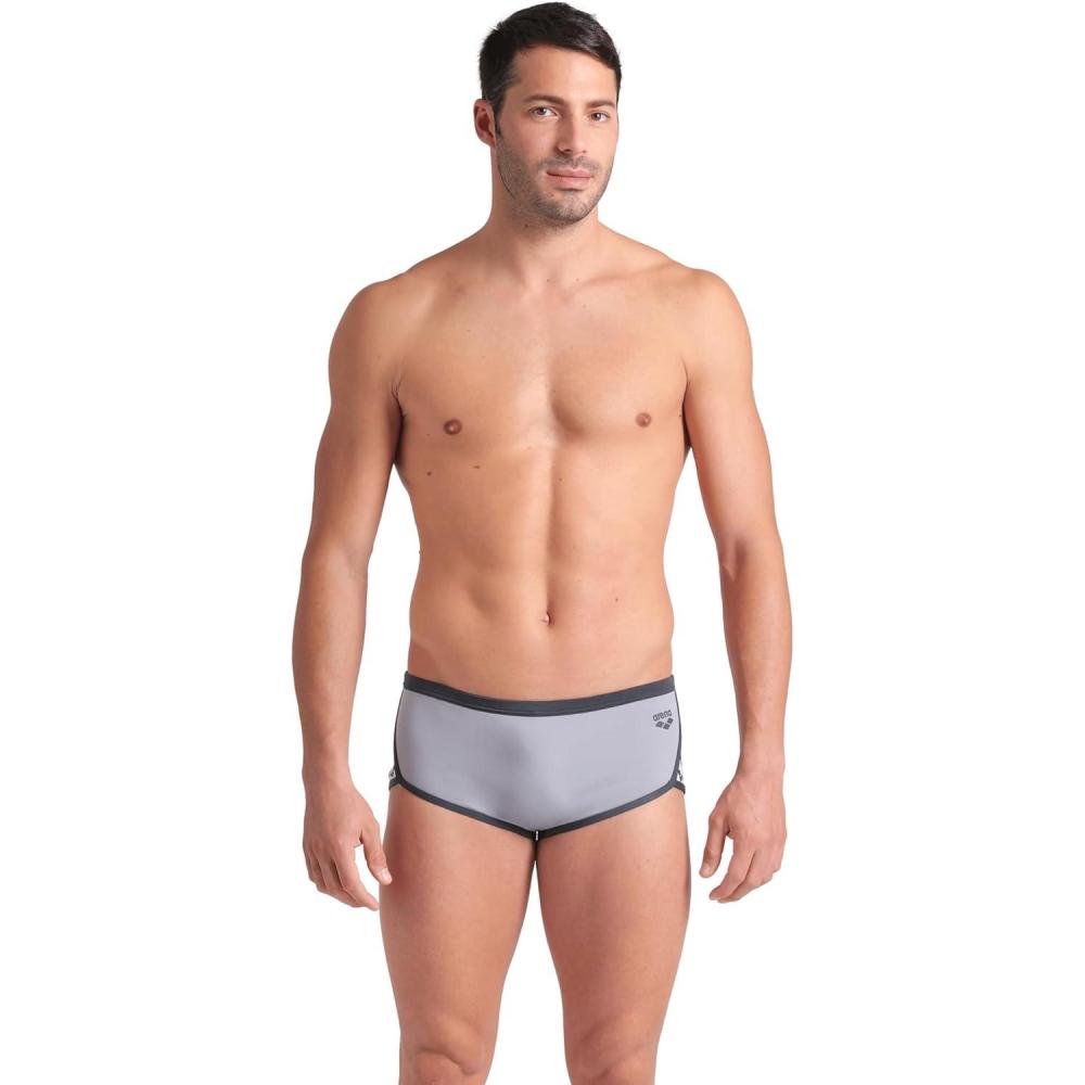 imageARENA Performance Mens Icons Solid LowWaist Swim Brief Short Athletic SwimsuitSea FoamAsphalt