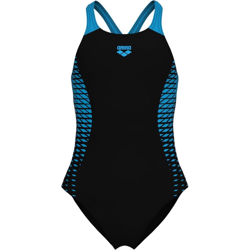imageArena Girls Arena Girls Feel Openings V Back Athletic One Piece Sun Protection SwimsuitBlackTurquoise