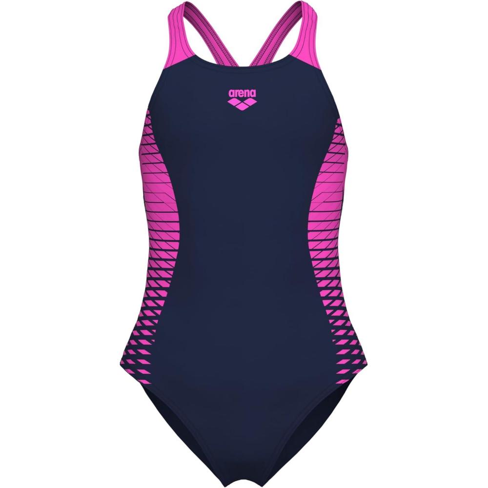 imageArena Girls Arena Girls Feel Openings V Back Athletic One Piece Sun Protection SwimsuitNavyShocking Pink