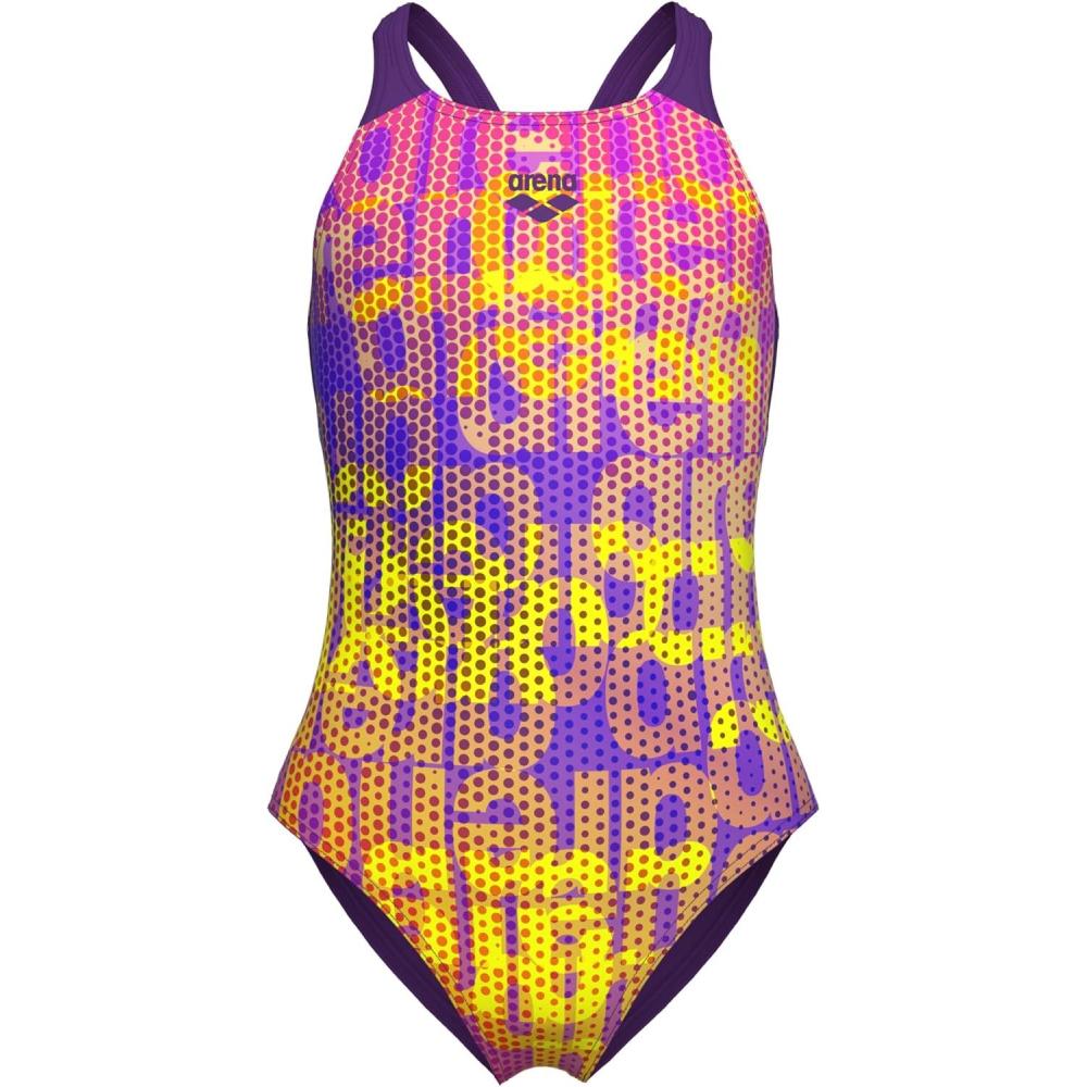 imageArena Girls Arena Girls Performance Multi Color Athletic One Piece Beach Or Pool V Back SwimsuitPlum MultiPlum