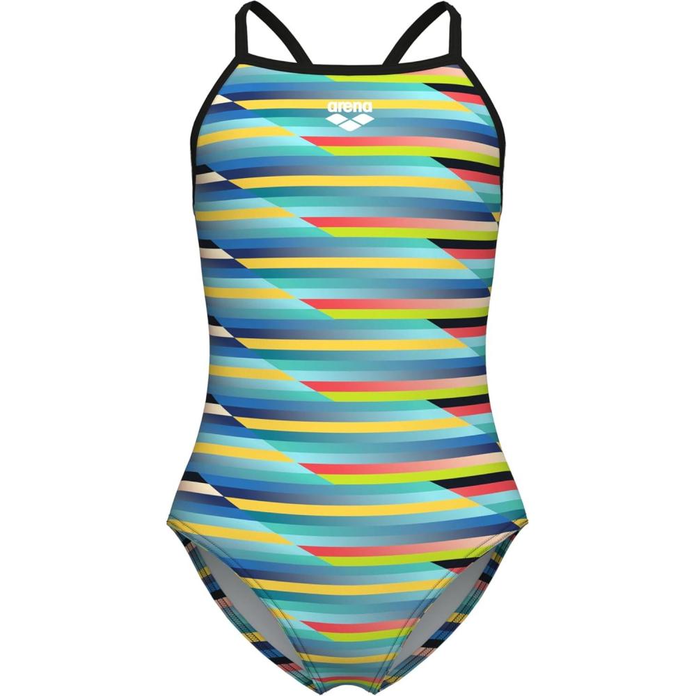 imageArena Girls Arena Girls Performance Racing Stripe Light Drop Back Athletic One Piece SwimsuitMultiBlack