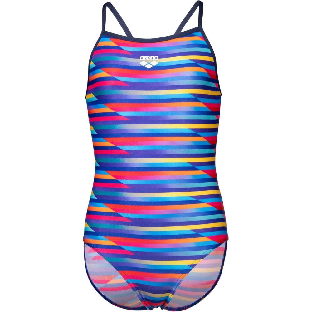 imageArena Girls Arena Girls Performance Racing Stripe Light Drop Back Athletic One Piece SwimsuitMultiNavy