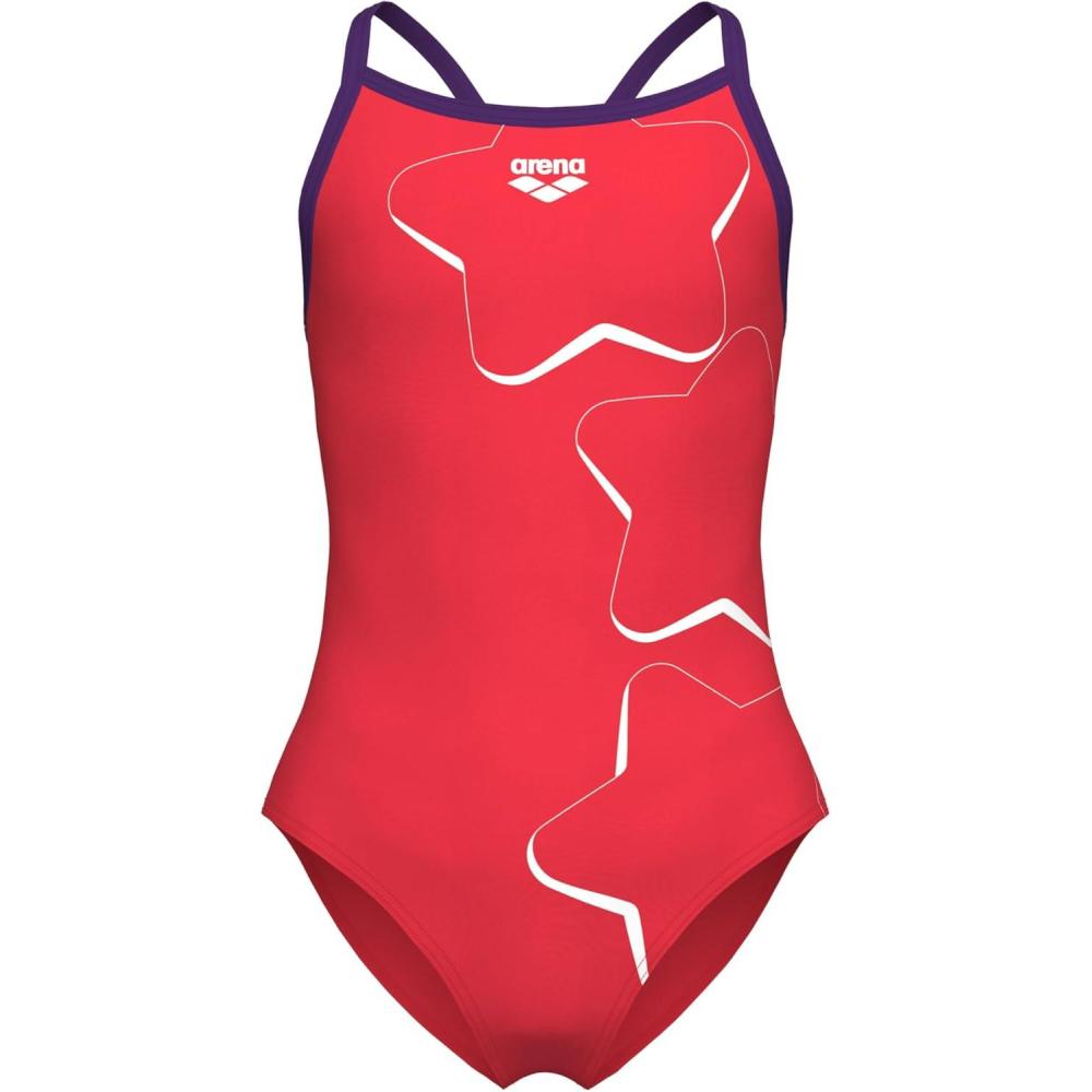 imageArena Girls Arena Girls Performance Star Graphic Light Drop Back Athletic One Piece SwimsuitBright CoralPlum