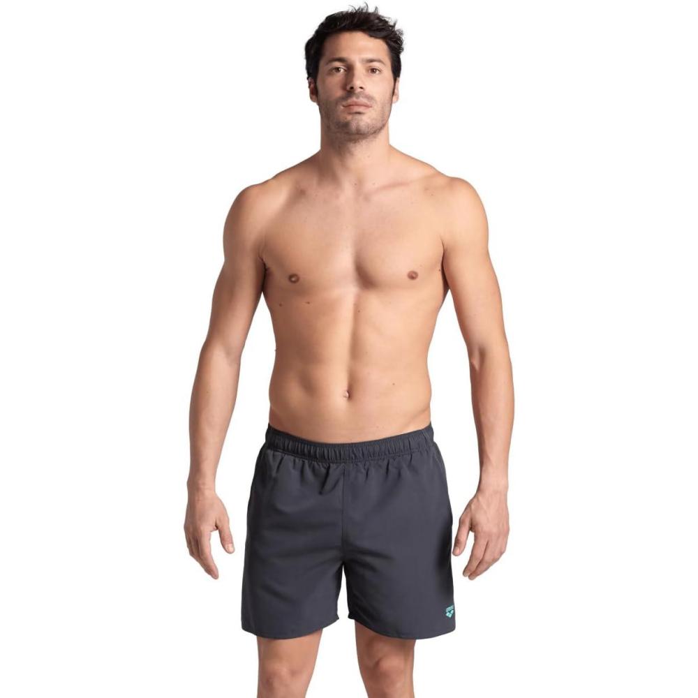 imageArena Mens Arena Mens Fundamentals Solid Beach Boxer Back Pocket Quick Dry Pool SwimsuitAsphaltWater