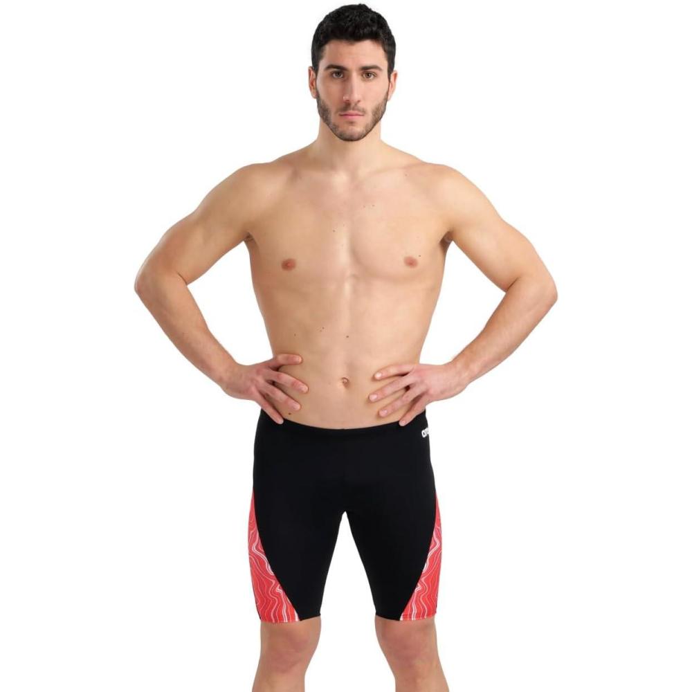 imageArena Mens Arena Performance Mens Marbled Swim JammerBlackRed Multi