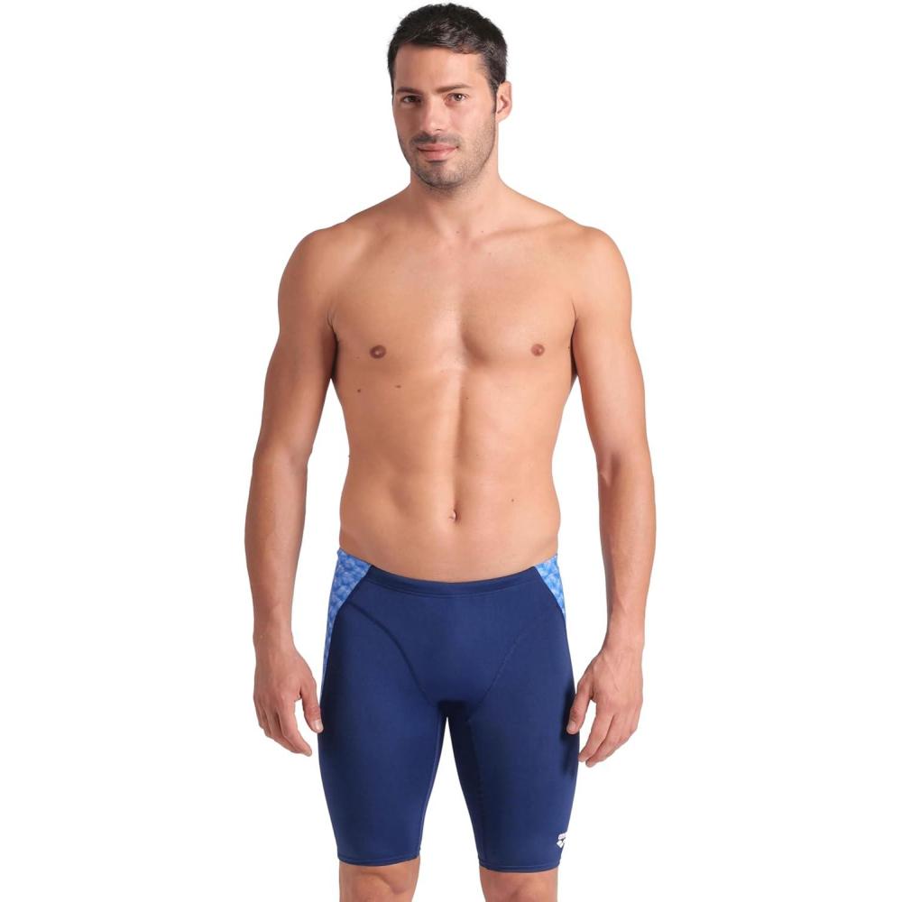 imageArena Mens Arena Performance Mens Monogram Swim Jammer KneeLength Swimsuit Training Bathing SuitNavyBlue Multi