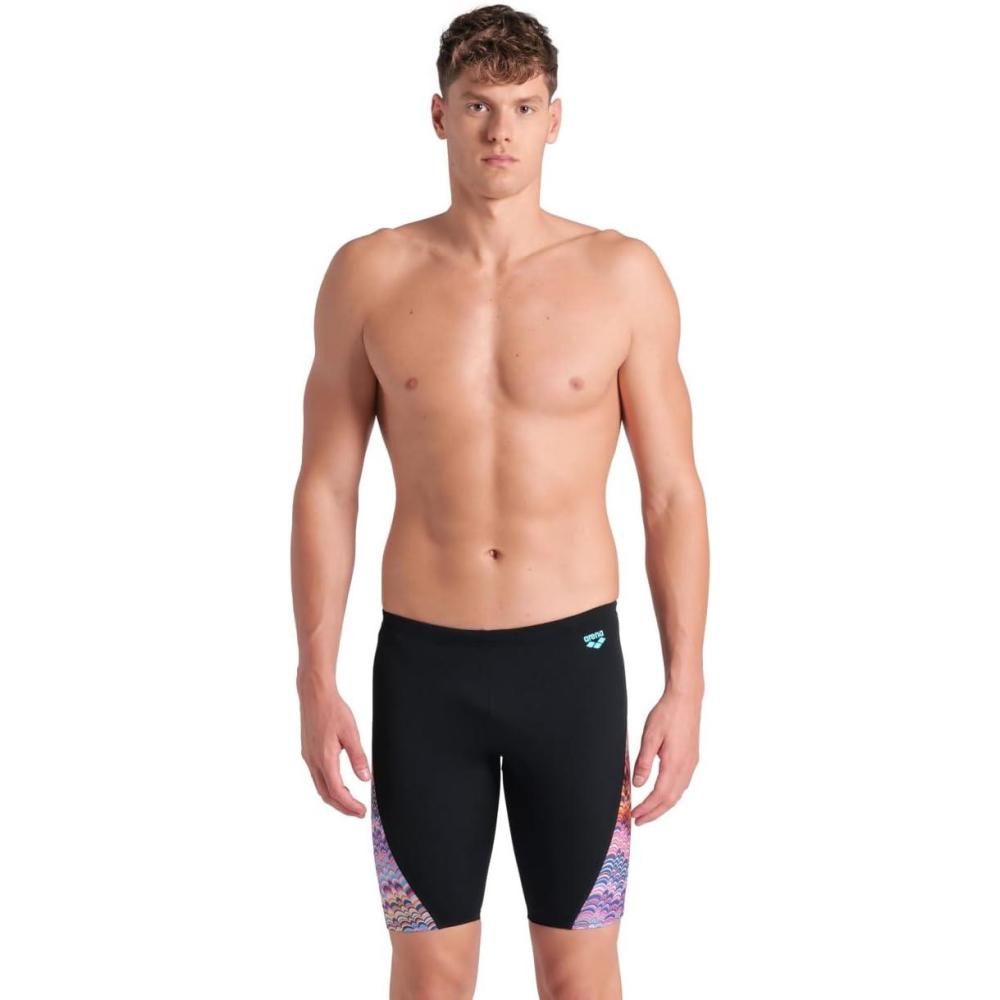 imageArena Mens Arena Performance Mens Ondulation Swim Jammer KneeLength Training SwimsuitBlackMulti Violet