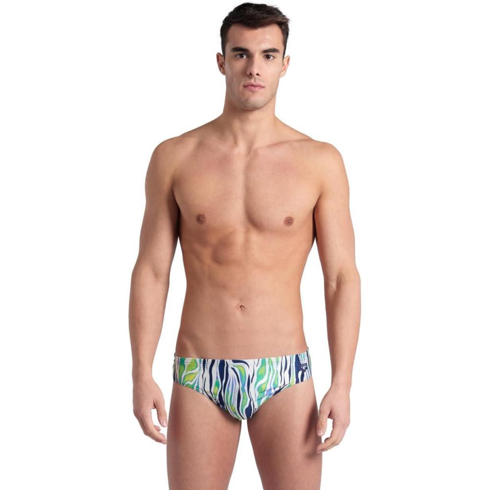imageArena Mens Arena Performance Mens Zebra Stripes Swim BriefsMultiNavy