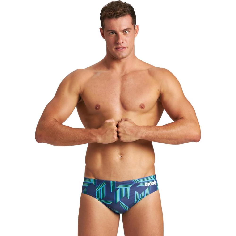 imageArena Mens Performance Puzzled Team Print Swim Brief Intensive Training Pro Bathing SuitNavySoft Green Multi