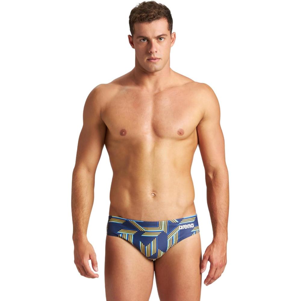 imageArena Mens Performance Puzzled Team Print Swim Brief Intensive Training Pro Bathing SuitNavyyellow Star Multi