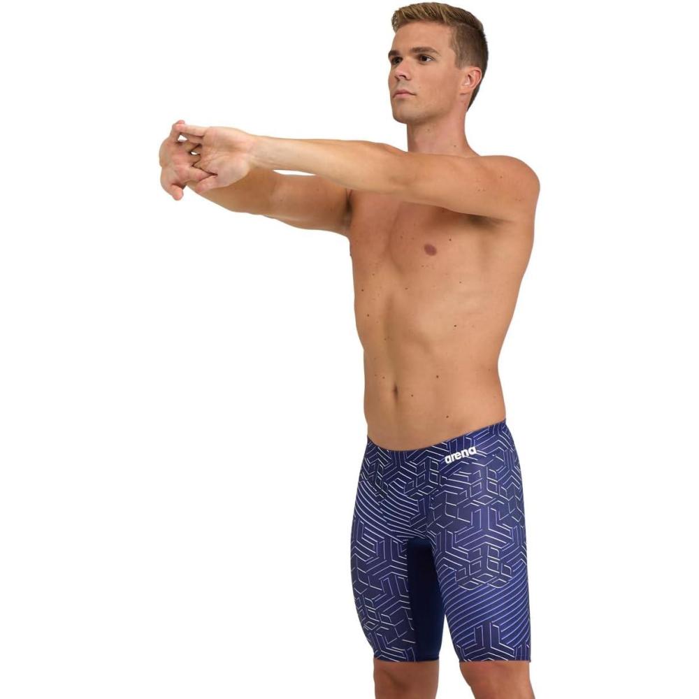 imageArena Performance Mens Kikko Pro Swim Jammer MaxLife Athletic Practice KneeLength Swimsuit ShortNavyNavy Multi