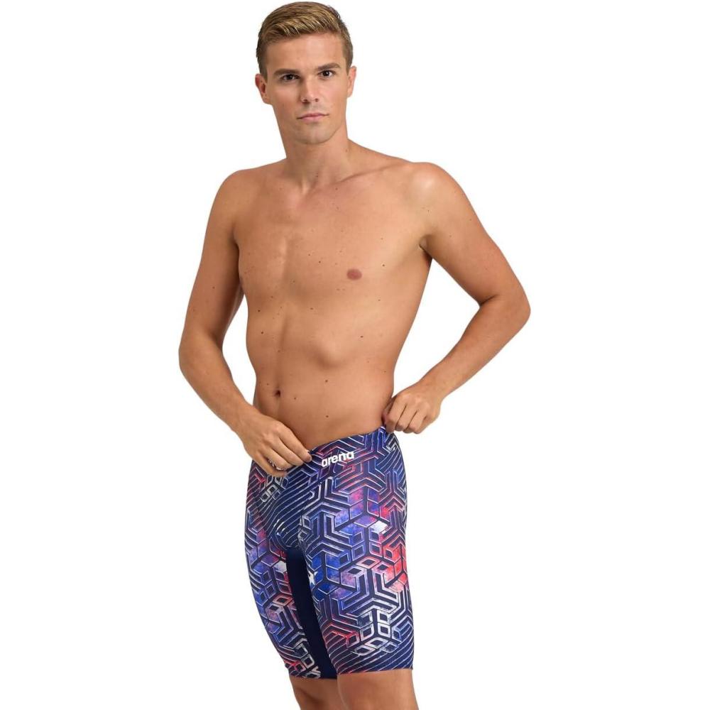 imageArena Performance Mens Kikko Pro Swim Jammer MaxLife Athletic Practice KneeLength Swimsuit ShortUs Flag