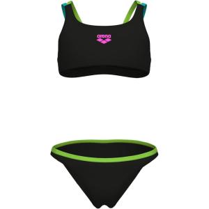 ARENA Girls Feel Solid Two Piece Tweens Casual Bikini Pool Or Beach Bathing Suit(Black/Soft Green/Water)