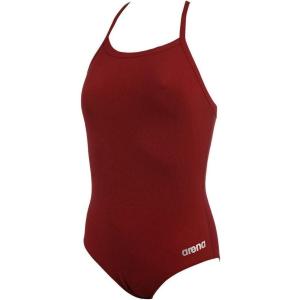 ARENA Girl’s Master MaxLife Sporty Thin Strap Racer Back One Piece(Berry Red/Metallic Silver)