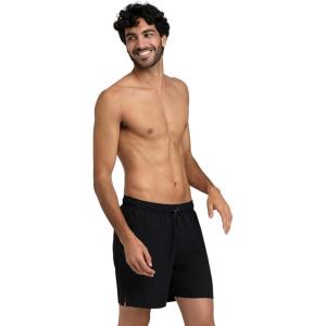 ARENA Men’s Evo Solid Beach Boxer Swim Trunks with Pockets Anti-Chafe Mesh Brief(Black)
