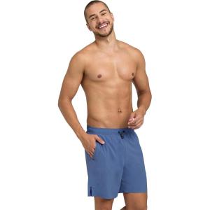 ARENA Men’s Evo Solid Beach Boxer Swim Trunks with Pockets Anti-Chafe Mesh Brief(Grey Blue)