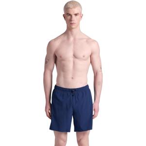ARENA Men’s Evo Solid Beach Boxer Swim Trunks with Pockets Anti-Chafe Mesh Brief(Navy)