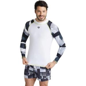 ARENA Mens Men Uv Protection Long Sleeve Shirt Rash Allover(White-gray Multi)