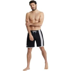 ARENA Men’s Standard Icons Bermuda Logo Swim Trunk Beach Shorts(Black / White)