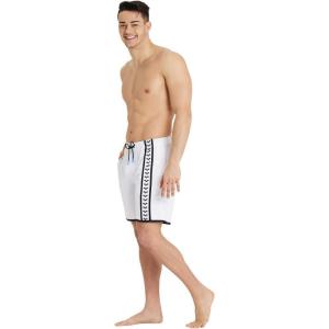 ARENA Men’s Standard Icons Bermuda Logo Swim Trunk Beach Shorts(White / Black)