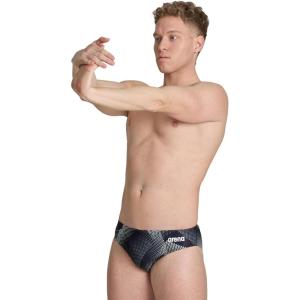 ARENA Men’s Swim Brief Halftone Team Print MaxLife Athletic Swimwear Professional Training Swimsuit Sports Bathing Suit(Team Black)