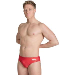 ARENA Men’s Swim Brief Halftone Team Print MaxLife Athletic Swimwear Professional Training Swimsuit Sports Bathing Suit(Team Red)
