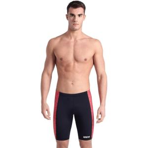 ARENA Performance Men’s Abstract Tiles Swim Jammer Athletic Practice Knee-Length Swimsuit Competitive Training Bathing Suit(Black/Team Red)