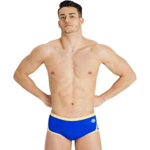 ARENA Performance Men’s Icons Solid Low-Waist Swim Brief Short Athletic Swimsuit(Neon Blue/Butter)