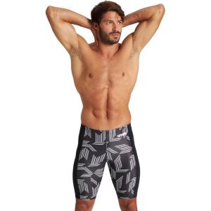 ARENA Puzzled Athletic Swim Jammers for Men Competitive Racing, Training, Quick Dry, Compression, Chlorine Resistant Swimsuit(Black/Black Multi)