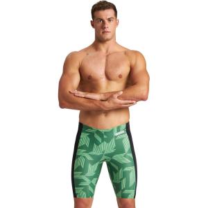 ARENA Puzzled Athletic Swim Jammers for Men Competitive Racing, Training, Quick Dry, Compression, Chlorine Resistant Swimsuit(Black/Green Multi)