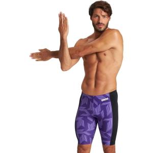 ARENA Puzzled Athletic Swim Jammers for Men Competitive Racing, Training, Quick Dry, Compression, Chlorine Resistant Swimsuit(Black/Purple Multi)