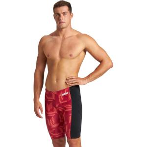ARENA Puzzled Athletic Swim Jammers for Men Competitive Racing, Training, Quick Dry, Compression, Chlorine Resistant Swimsuit(Black/Red Multi)