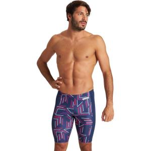 ARENA Puzzled Athletic Swim Jammers for Men Competitive Racing, Training, Quick Dry, Compression, Chlorine Resistant Swimsuit(Navy/Red Multi)