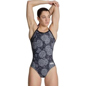 ARENA Womens Performance Women’s Hydrangea Bouquet Team Print Light Drop Back Bathing Suit(Black/Team Black)