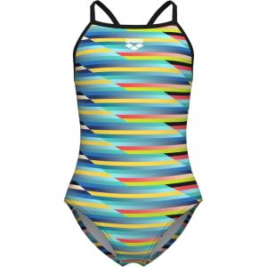 Arena Girls Arena Girl’s Performance Racing Stripe Light Drop Back Athletic One Piece Swimsuit(Multi/Black)