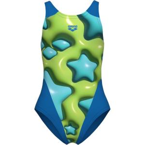 Arena Girls Arena Girl’s Performance Star Shaped Swim Tech Back One Piece Swimsuit(Blue River/Soft Green Multi)