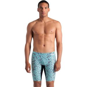 Arena Mens Arena Performance Men’s Escape Swim Jammer Athletic Swimwear Professional Swimsuit(Black/Water Blue Multi)