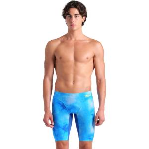 Arena Mens Arena Performance Men’s Tie-dye Swim Jammer Knee-Length Swimsuit Training Bathing Suit(Blue Multi/Royal)