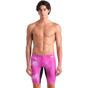 Arena Mens Arena Performance Men’s Tie-dye Swim Jammer Knee-Length Swimsuit Training Bathing Suit(Shocking Pink Multi/Black)