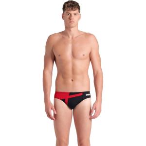 Arena Men’s Performance Diamond Swim Brief Athletic Swimwear Professional Swimsuit(Black/Red)