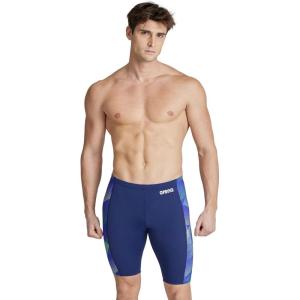Arena Mens Performance Halftone Team Print Swim Jammer Intensive Training Bathing Suit(Navy/Team Blue Green)