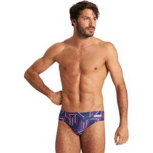 Arena Mens Performance Puzzled Team Print Swim Brief Intensive Training Pro Bathing Suit(Navy/Red Multi)
