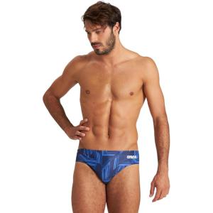 Arena Mens Performance Puzzled Team Print Swim Brief Intensive Training Pro Bathing Suit(Navy-navy Multi)