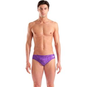 Arena Men’s Performance Ribbed Swim Brief Sports Swimwear Training Bathing Suit(Plum Multi)