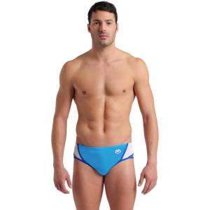 Arena Performance Icons Panel Men’s Swim Brief Chlorine-Proof MaxLife Intensive Training Suit(Turquoise/Water/White/Neon Blue)