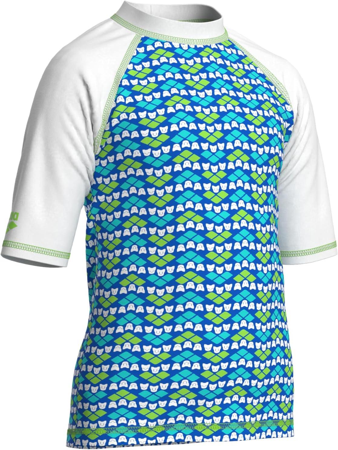 imageARENA Friends Unisex Kids Sun Protection Shirt Short Sleeves Soft Swim Tee UV Sun Protection UPF 40 for Pool Beach SwimmingMulti GreenWhite