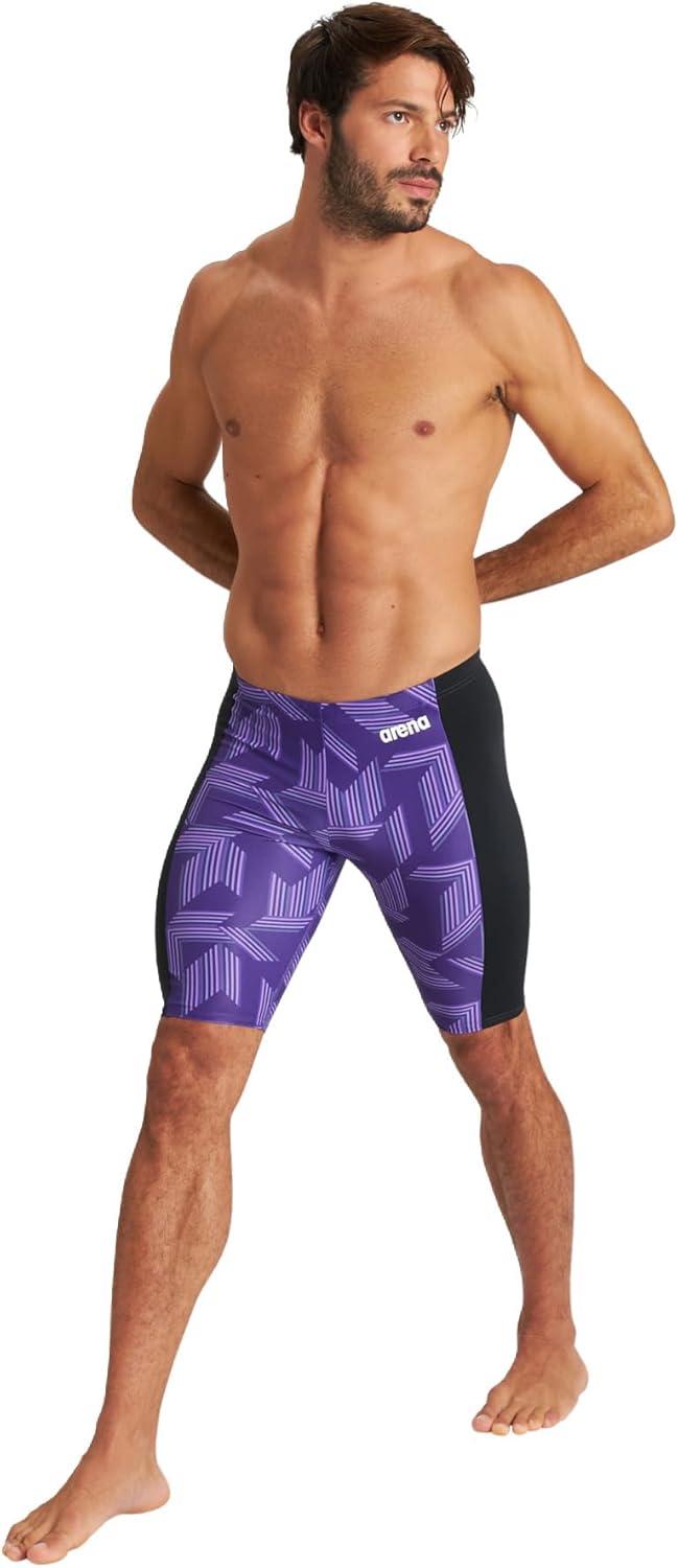 imageARENA Performance Boys Puzzled Swim Jammer Athletic Swimwear Youth SwimsuitBlackPurple Multi